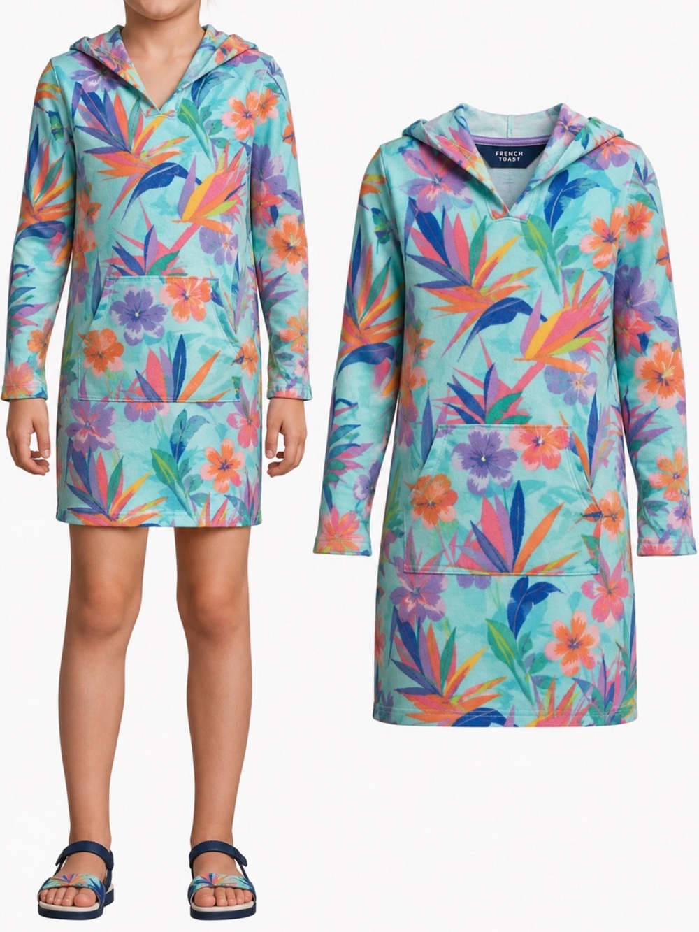 Lands’ End Aqua Tropical Hooded Swim Coverup